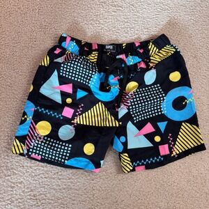 Super Massive Retro 90s Geometric‎ Print Swim Trunks Neon Pattern Sz M